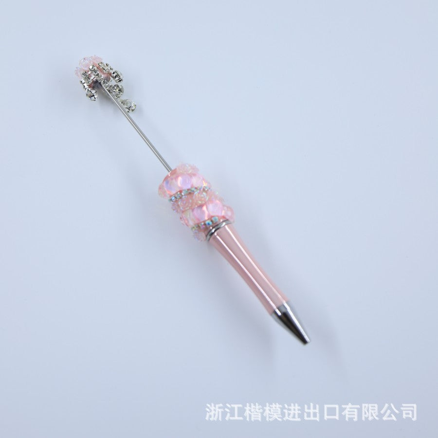 Popular DIY pearl flower bead pen handmade patch plastic ballpoint pen, cartoon flower bone pearl gift pen