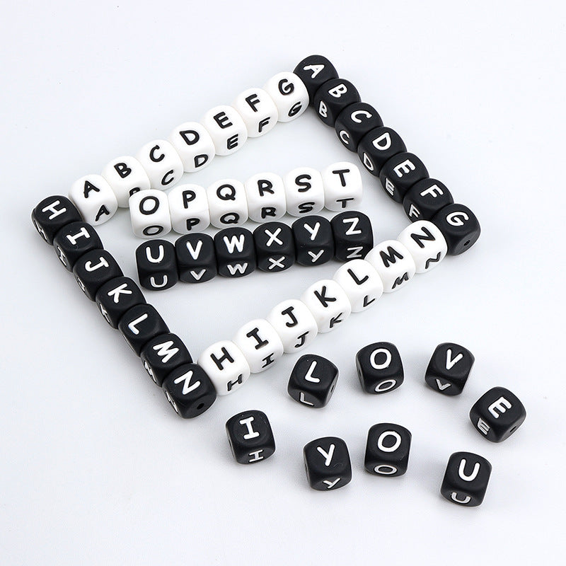 12Mm English Alphabet Silicone Beads Baby Teething Beads DIY Pacifier Chain Beaded Loose Beads Alphabet Beads