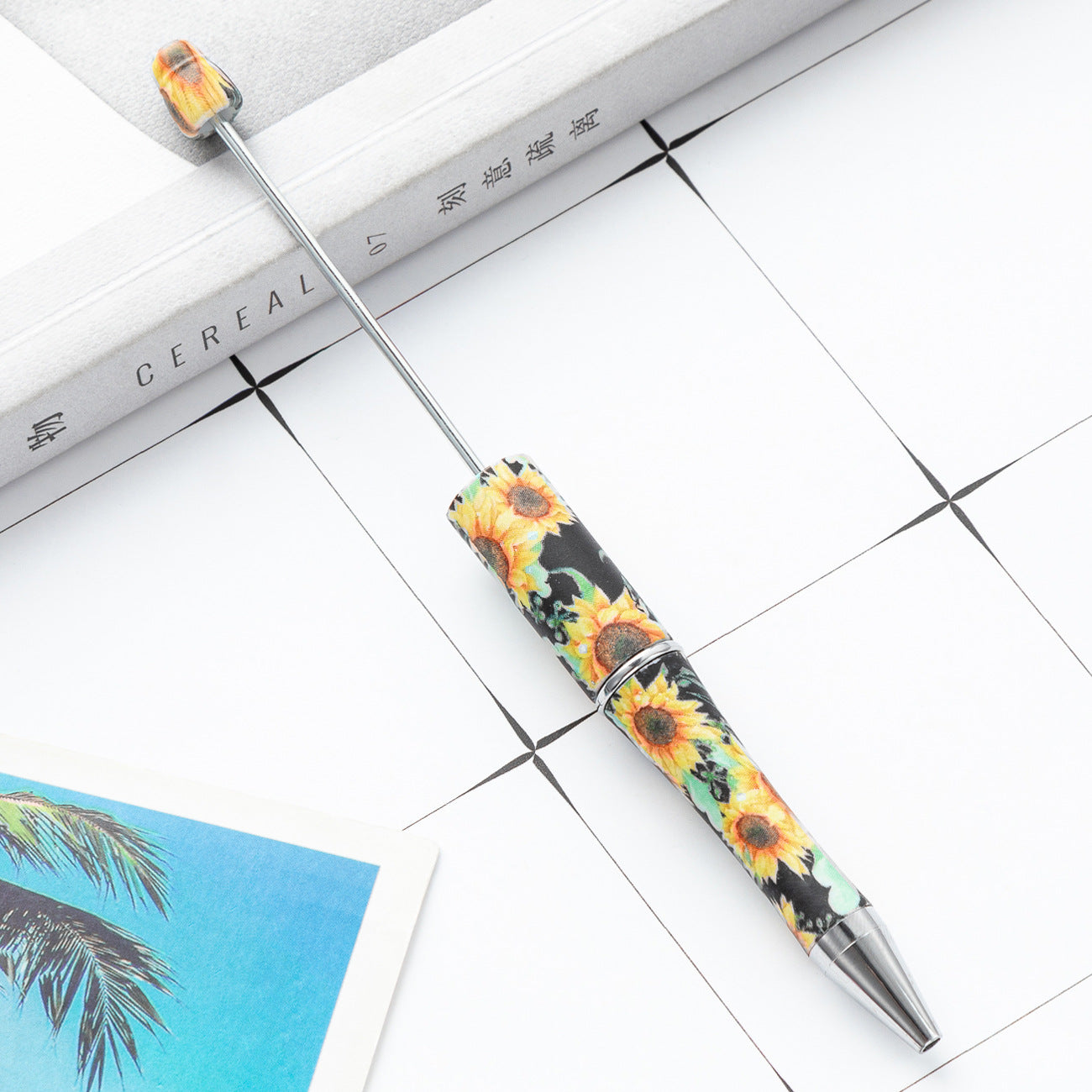 DIY plastic bead pen creative handmade leopard print floral cow bead pen wholesale printing new plastic bead pen