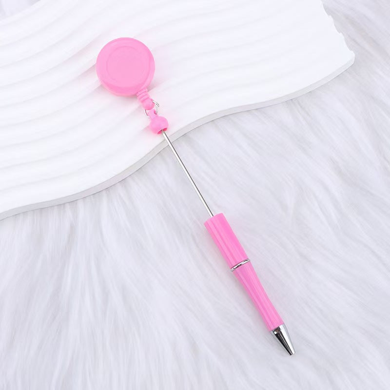 New easy-to-pull buckle beaded ballpoint pen, retractable plastic easy-to-pull retractable buckle, creative bead pen pull wire buckle