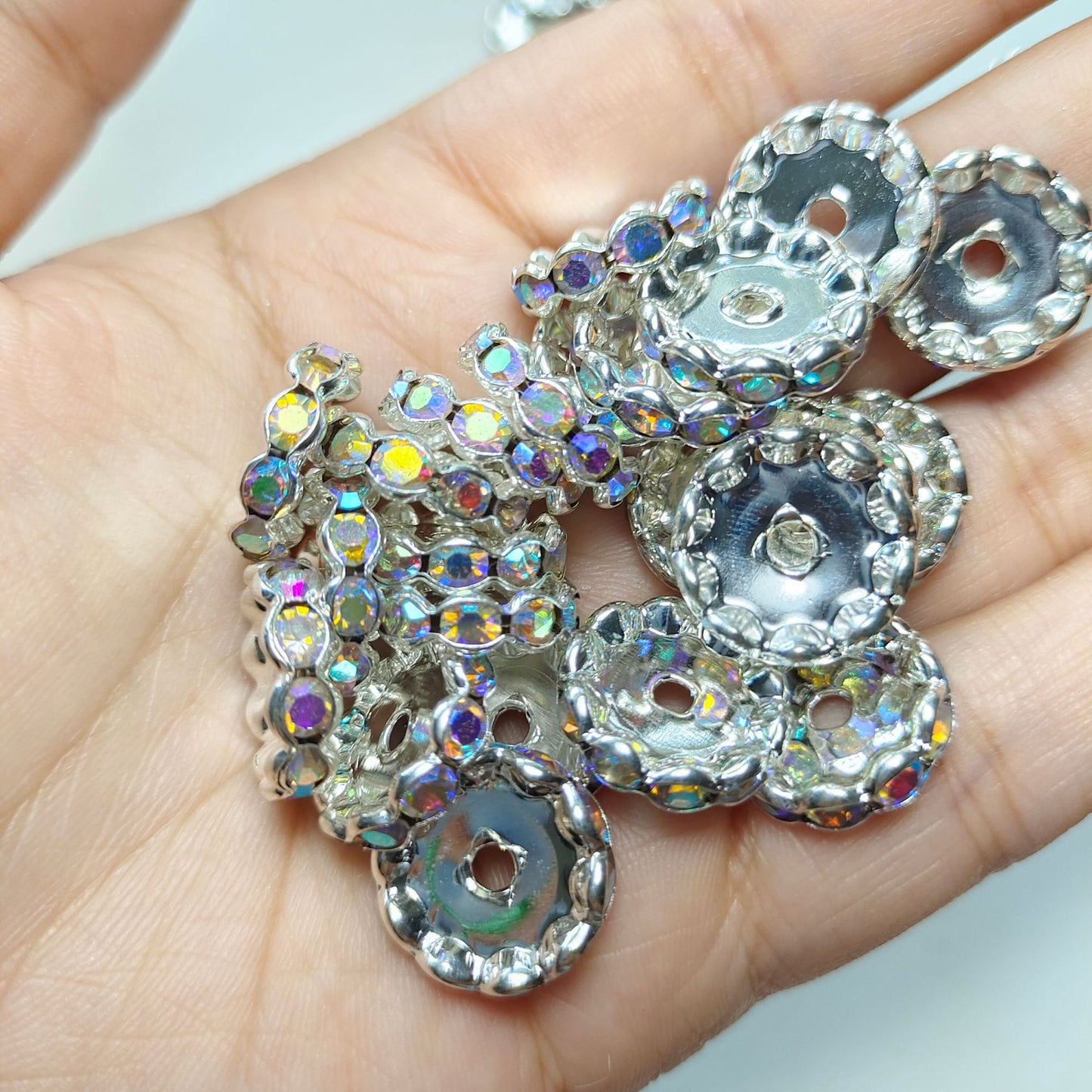 15mm Cross-border Hot-selling Silver Bead Spacer Round Rhinestone Ring Wheel Spacer Wavy Edge Diamond Spacer Accessories