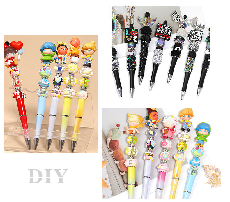 Creative DIY bead pen heavy industry high value square diamond pearl diamond bead pen multi-color plastic rotating ballpoint pen
