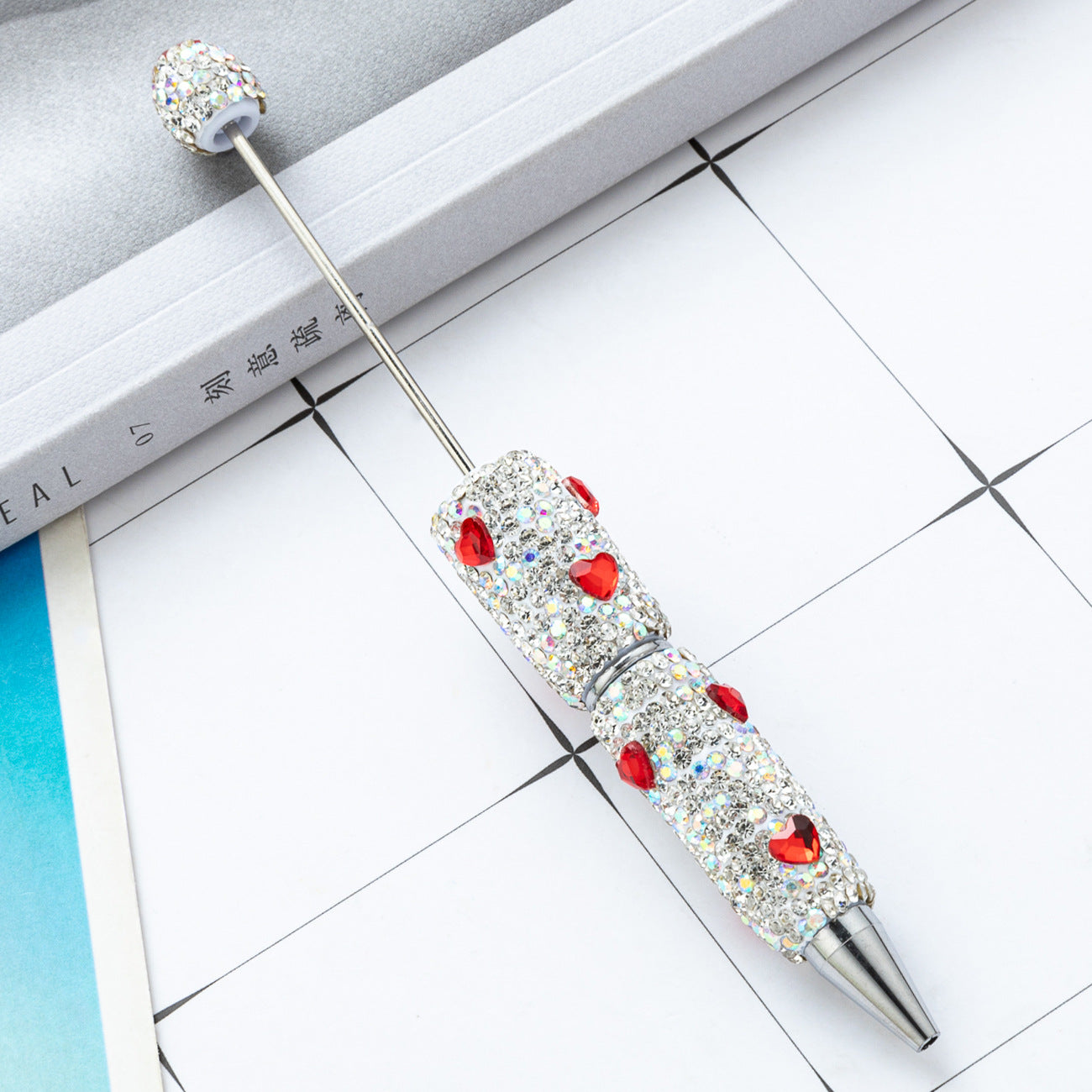 Cross-border love bead pen DIY heavy industry diamond-encrusted bead pen hand-pasted full diamond bead ballpoint pen plastic pen