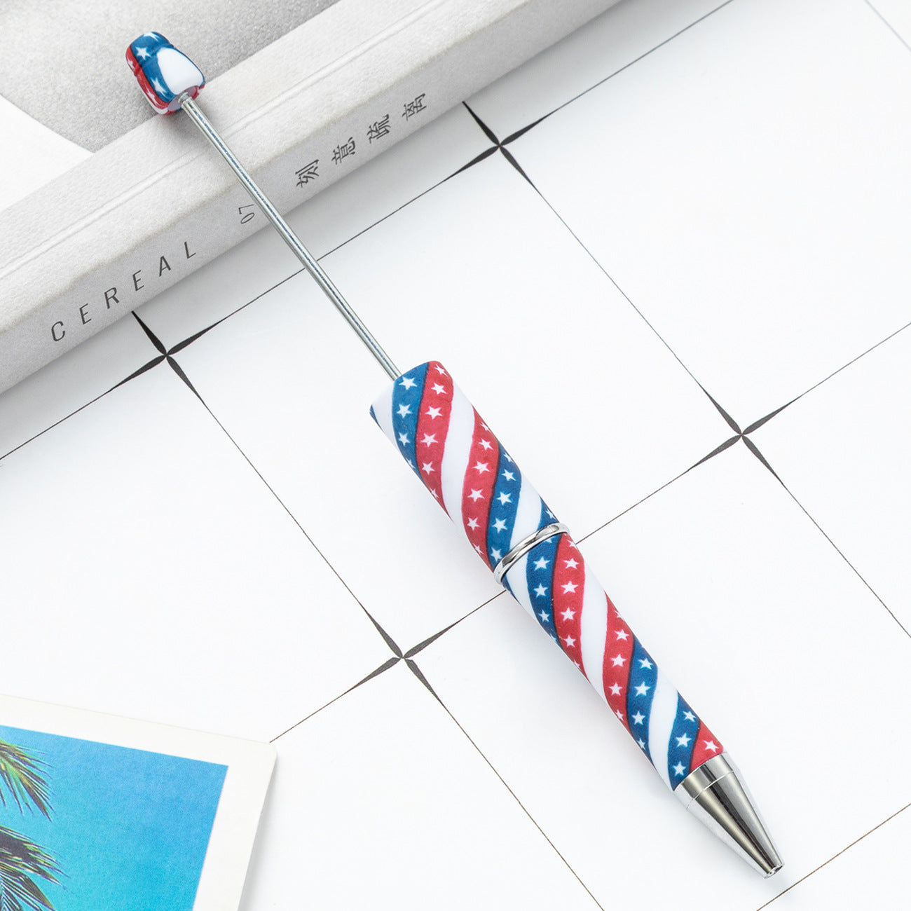 DIY plastic bead pen creative handmade leopard print floral cow bead pen wholesale printing new plastic bead pen