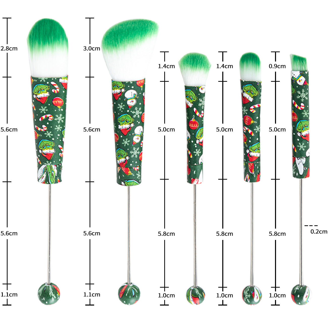 DIY metal handle beaded makeup brush, concealer brush, eyeshadow brush, eyebrow brush, Christmas and Halloween series makeup brush set.