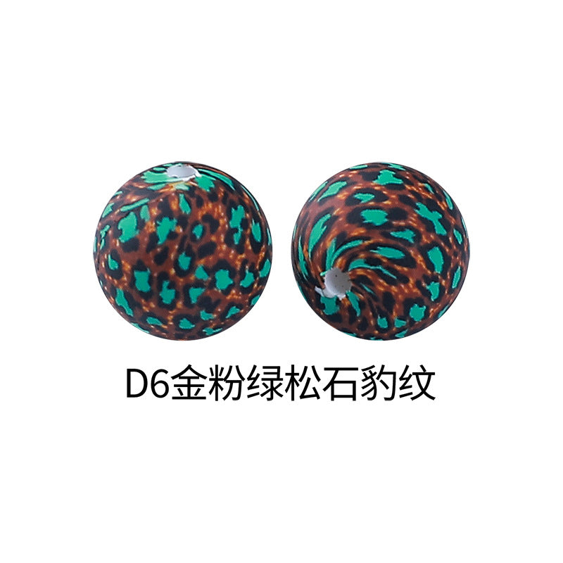 15mm new rhombus pattern silicone beads water transfer leopard print bracelet beaded jewelry silicone loose beads wholesale