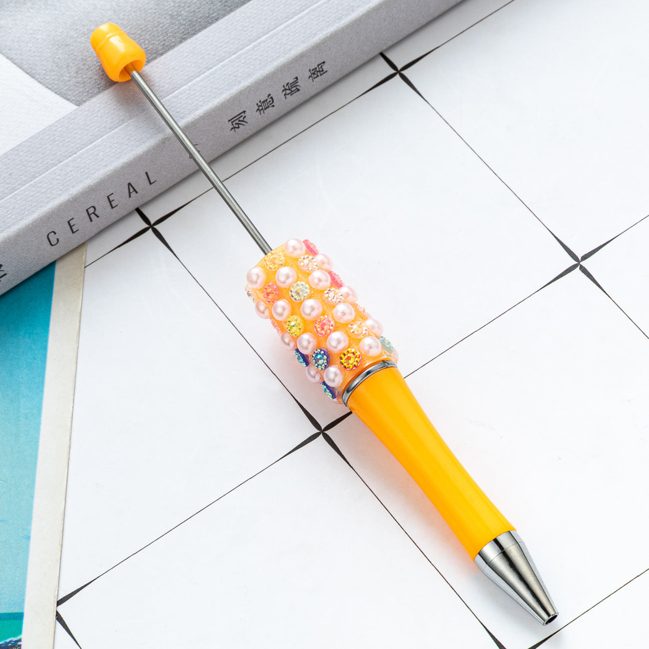 New DIY colorful pearl diamond bead pen dopamine gradual change color beaded ballpoint pen multi-color rotating bead pen
