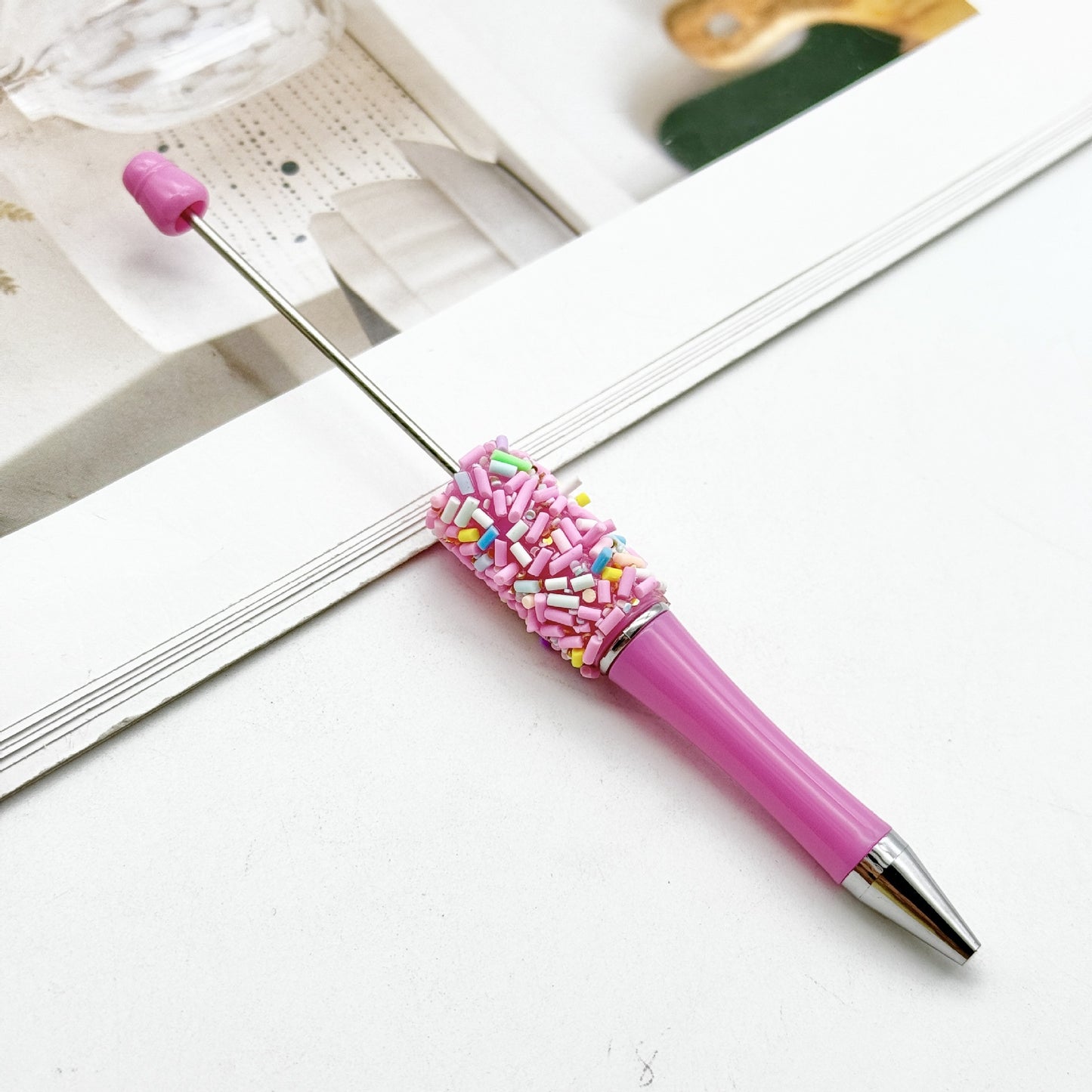 DIY colored sugar bead pen ins colored sugar needle candy cute pen, colored chocolate candy beaded ballpoint pen spot