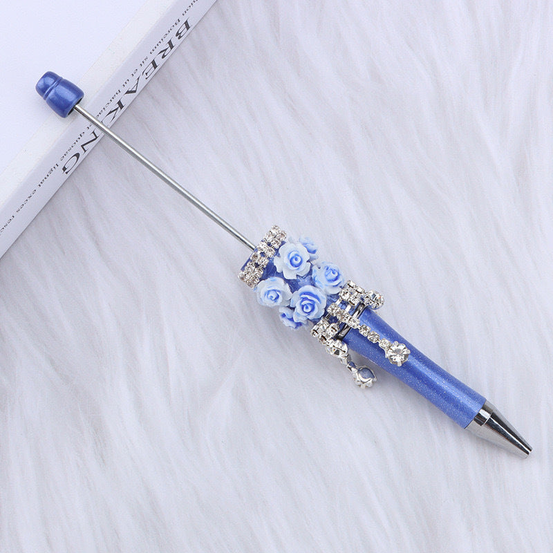 DIY flower pendant bead pen, handmade rose heavy industry ballpoint pen, puzzle bead cute grain gift spot wholesale