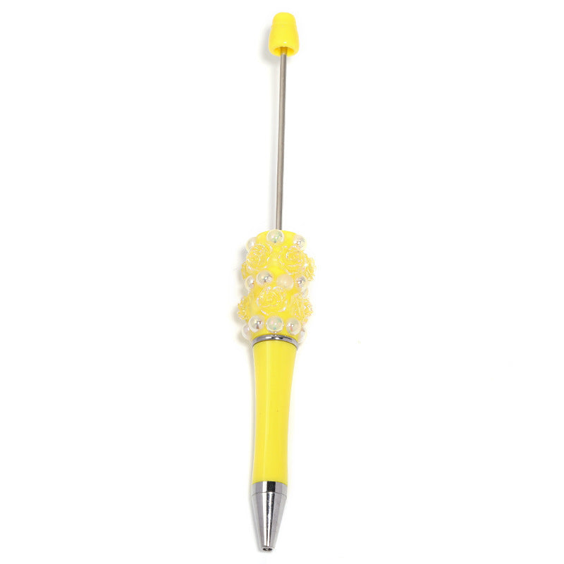 Heavy Industry Pearl Camellia DIY Beaded Pen Resin Rose DIY Beaded Rotary Ballpoint Pen Spot Wholesale