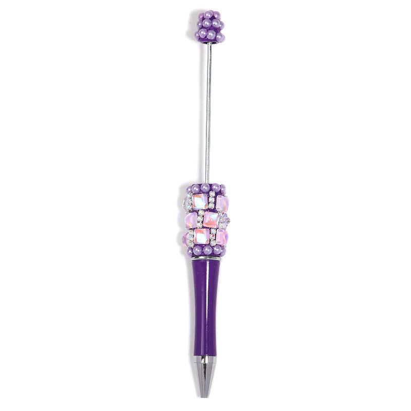 Creative DIY bead pen heavy industry high value square diamond pearl diamond bead pen multi-color plastic rotating ballpoint pen