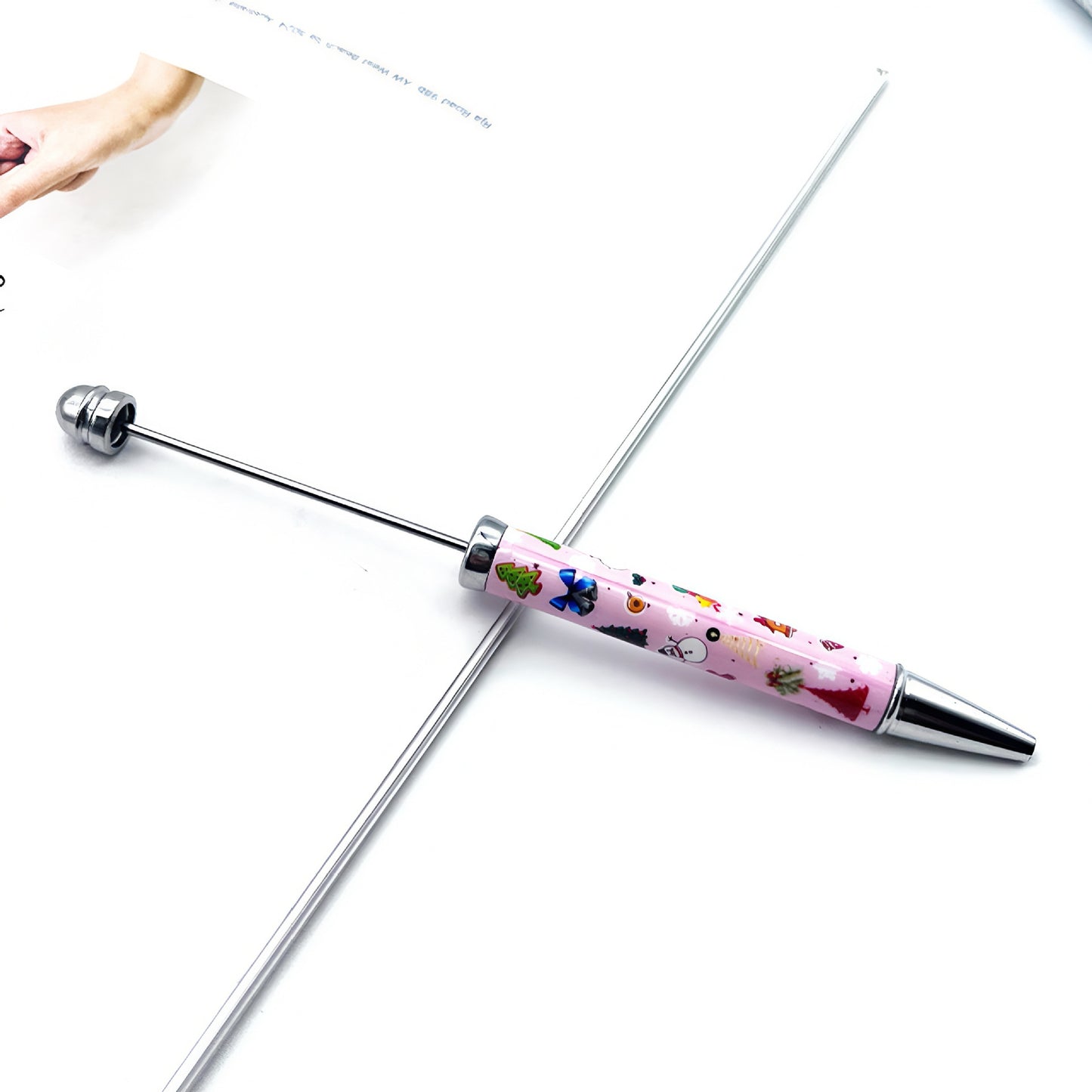 DIY Christmas bead pen, creative heat transfer flower film pattern handmade personalized beaded ballpoint pen spot wholesale
