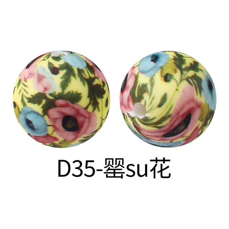 15mm new rhombus pattern silicone beads water transfer leopard print bracelet beaded jewelry silicone loose beads wholesale