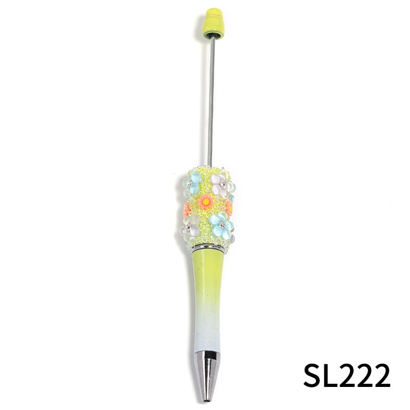 Heavy industry DIY three-dimensional flower gypsy coarse sugar pattern multi-color beaded rotating ballpoint pen