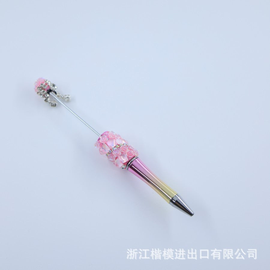 Popular DIY pearl flower bead pen handmade patch plastic ballpoint pen, cartoon flower bone pearl gift pen