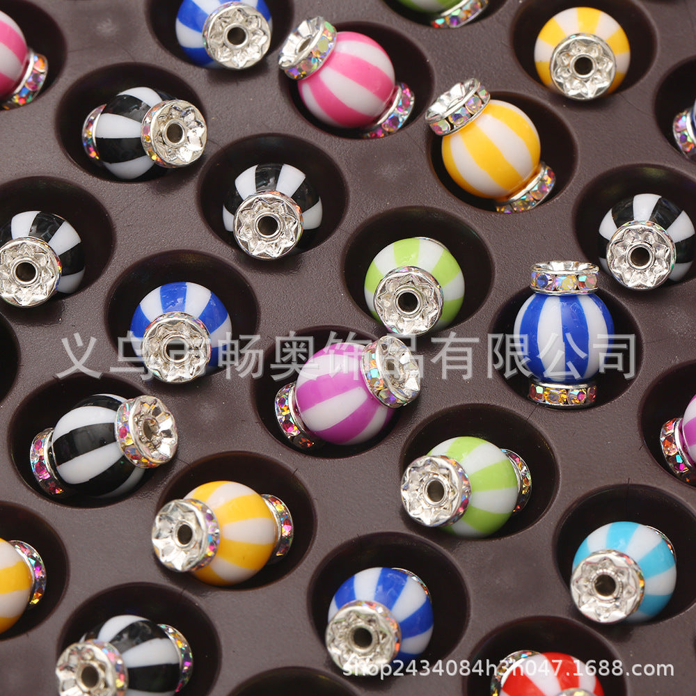 Macron Contrast Color Watermelon Stripe Acrylic Drilled Ring Large Hole Bead Color Barrier Bead Round Bead Loose Bead DIY Car Hanging Hand