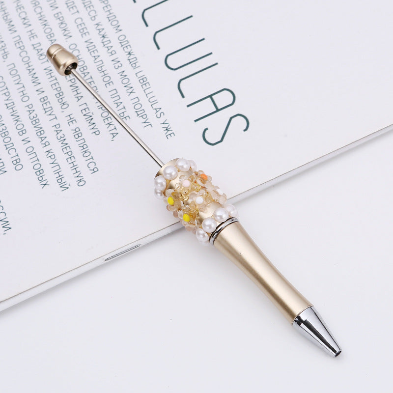 Cross-border DIY pearl flower bead pen handmade patch plastic ballpoint pen, cartoon flower bone pearl gift pen