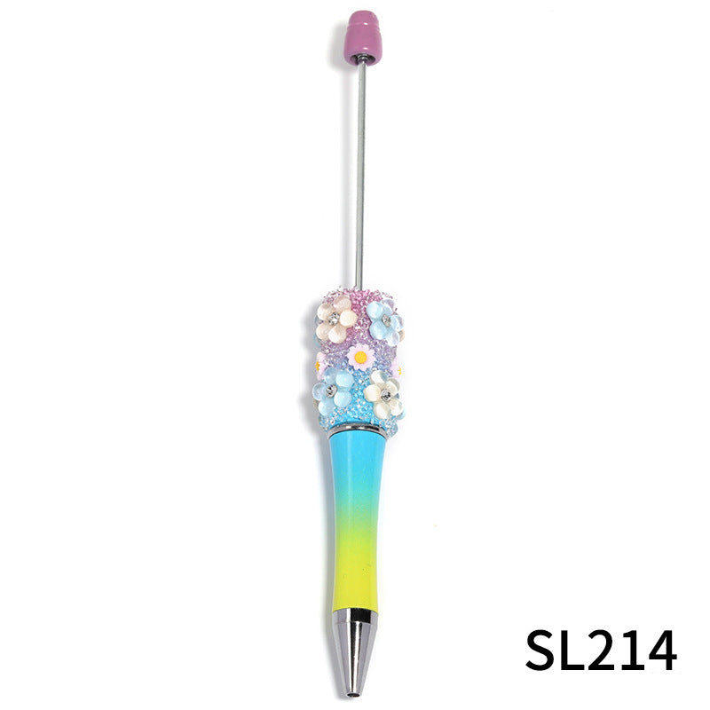 Heavy industry DIY three-dimensional flower gypsy coarse sugar pattern multi-color beaded rotating ballpoint pen
