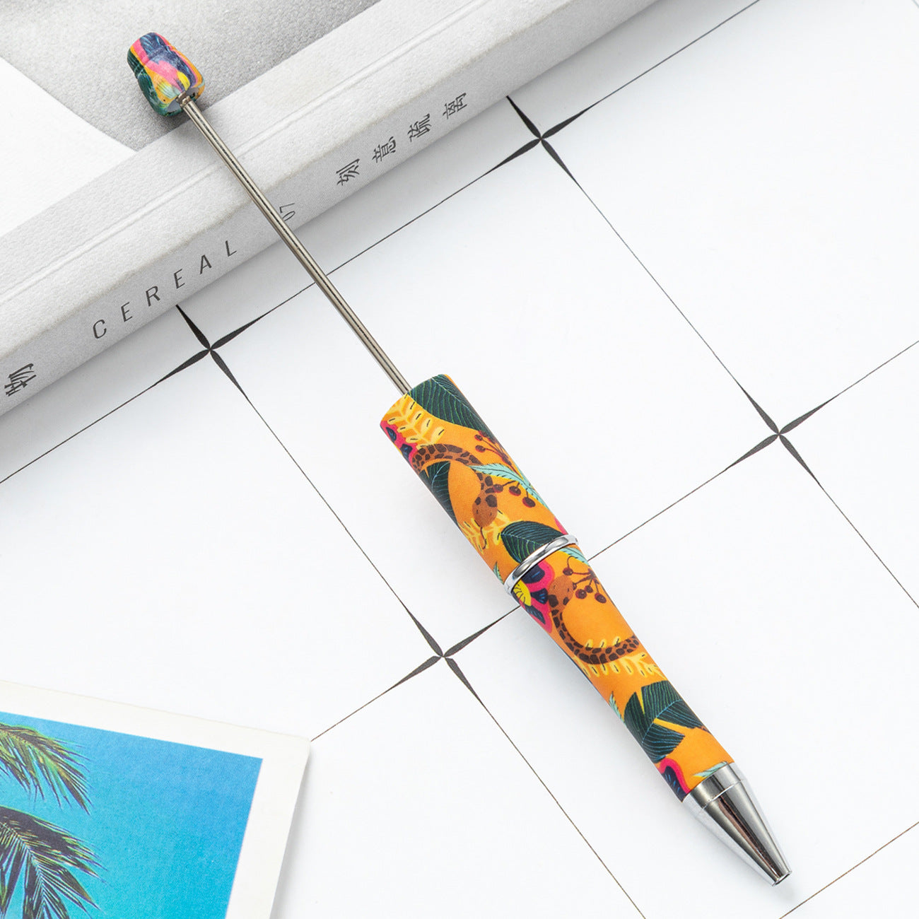 DIY plastic bead pen creative handmade leopard print floral cow bead pen wholesale printing new plastic bead pen