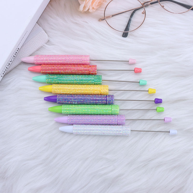 Cross-border long diamond-encrusted beaded pen DIY sticker full diamond beaded ballpoint pen creative cute girl heart gift pen