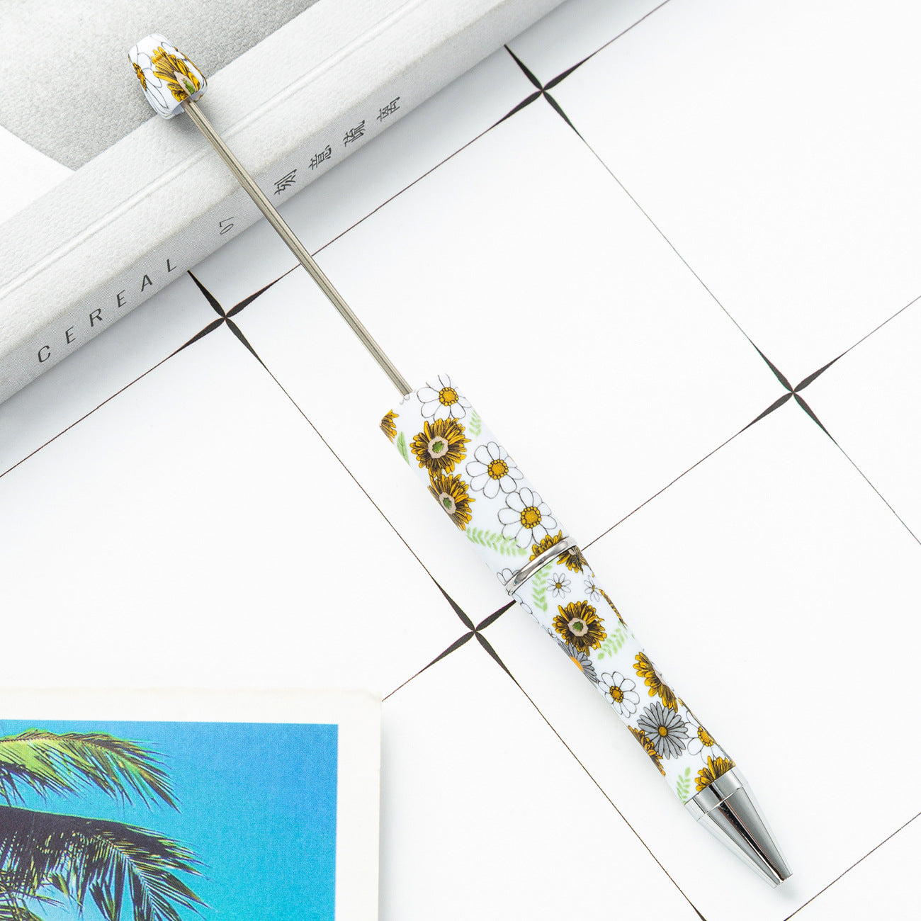 DIY plastic bead pen creative handmade leopard print floral cow bead pen wholesale printing new plastic bead pen