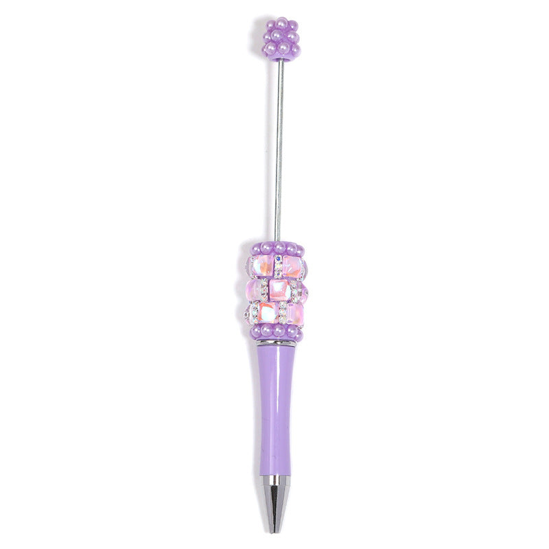 Creative DIY bead pen heavy industry high value square diamond pearl diamond bead pen multi-color plastic rotating ballpoint pen