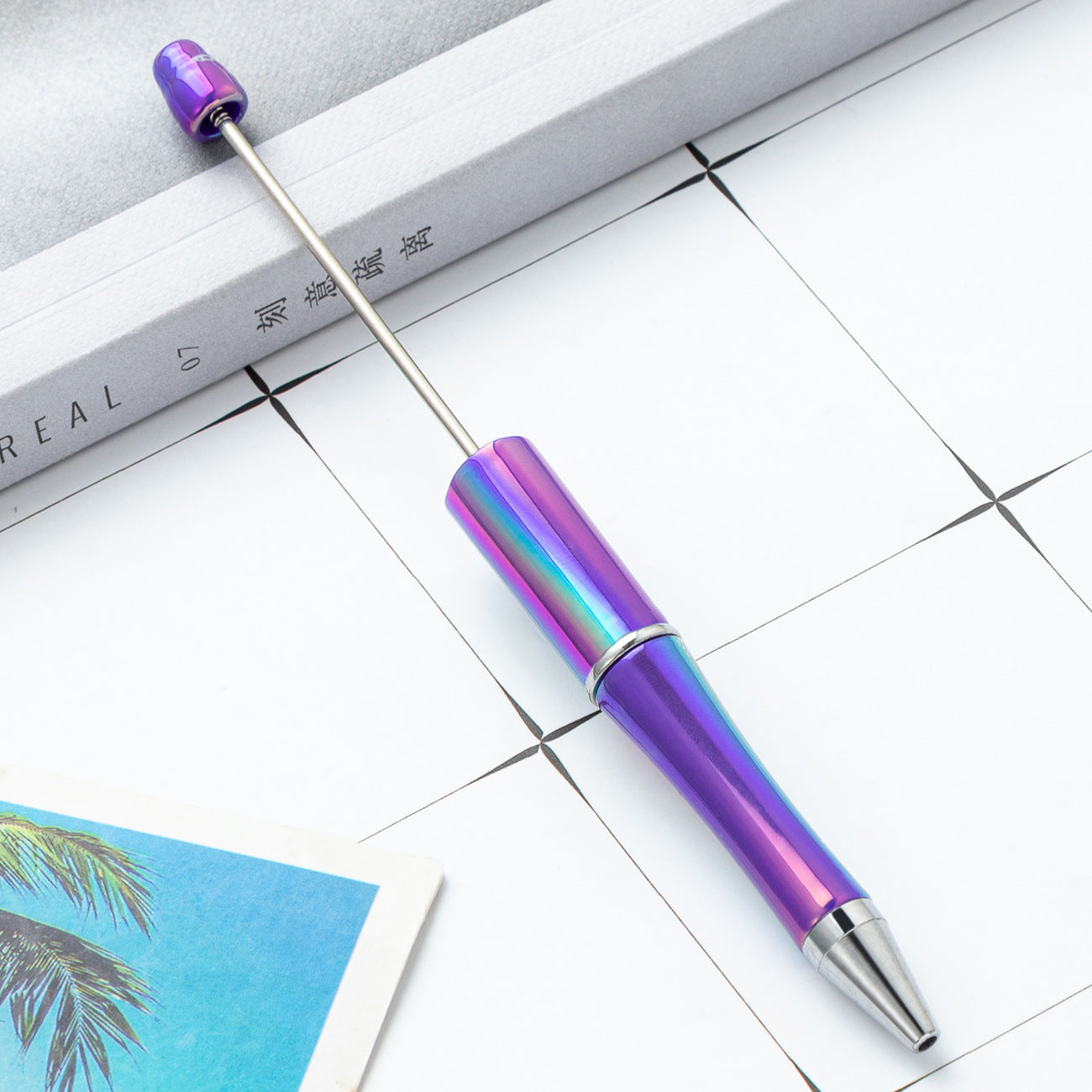 Cross-border plastic bead pen wholesale student creative handmade DIY ballpoint pen new UV gradual change bead pen wholesale
