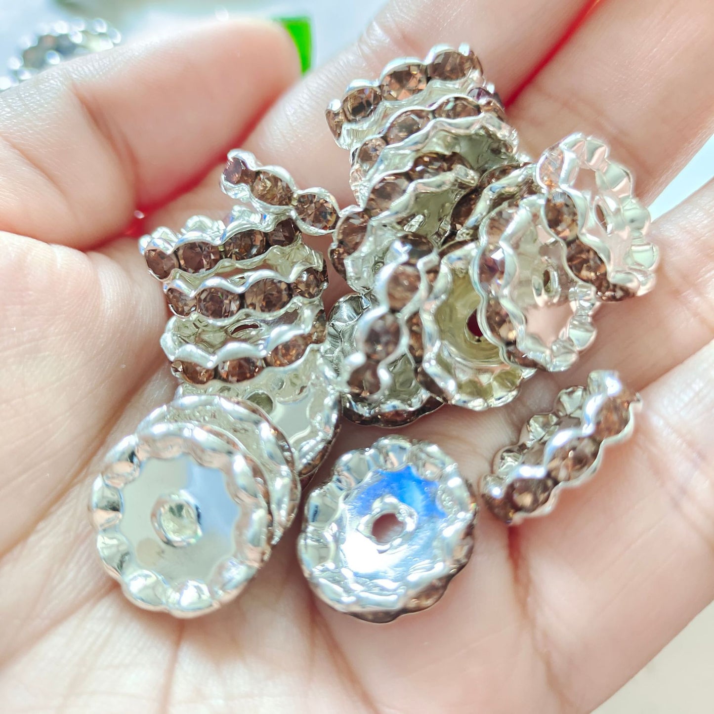 15mm Cross-border Hot-selling Silver Bead Spacer Round Rhinestone Ring Wheel Spacer Wavy Edge Diamond Spacer Accessories