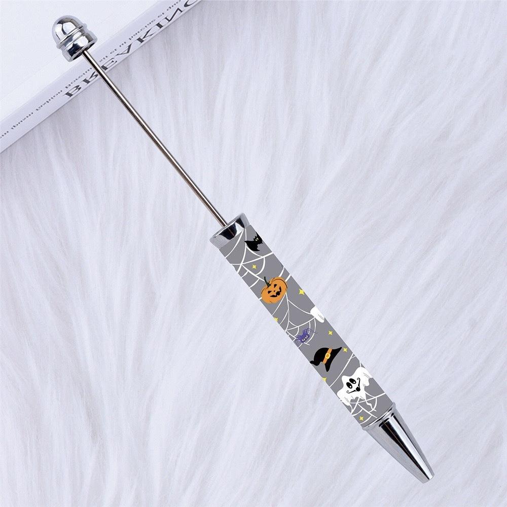 DIY Plastic Beadable Pens with Halloween Pumpkin Ghost Bat Spider Prints