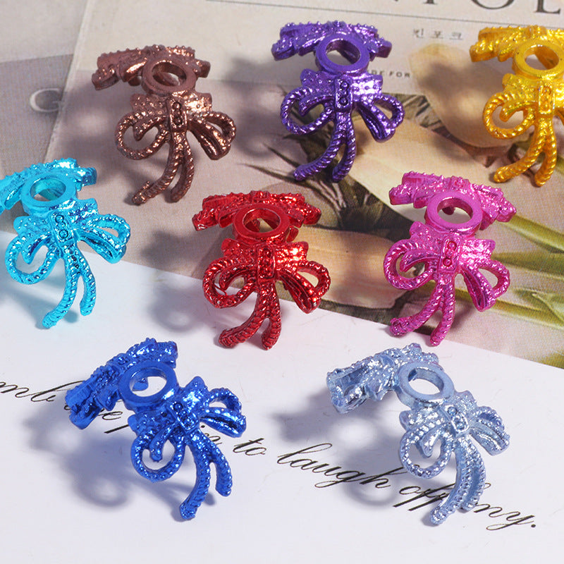 Large Micro-inlaid Zircon Flower Tray Hollow Double Bow DIY Bracelet Necklace Bead Spacer Crystal Beaded Jewelry Accessories