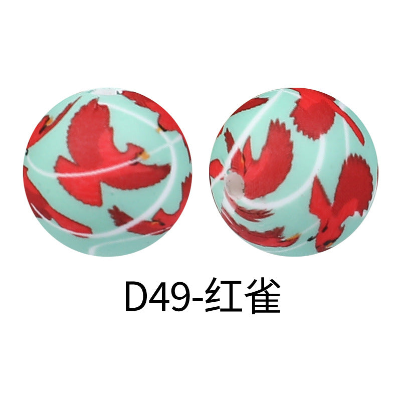 15mm new rhombus pattern silicone beads water transfer leopard print bracelet beaded jewelry silicone loose beads wholesale