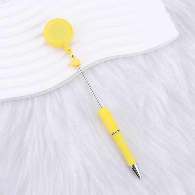 New easy-to-pull buckle beaded ballpoint pen, retractable plastic easy-to-pull retractable buckle, creative bead pen pull wire buckle