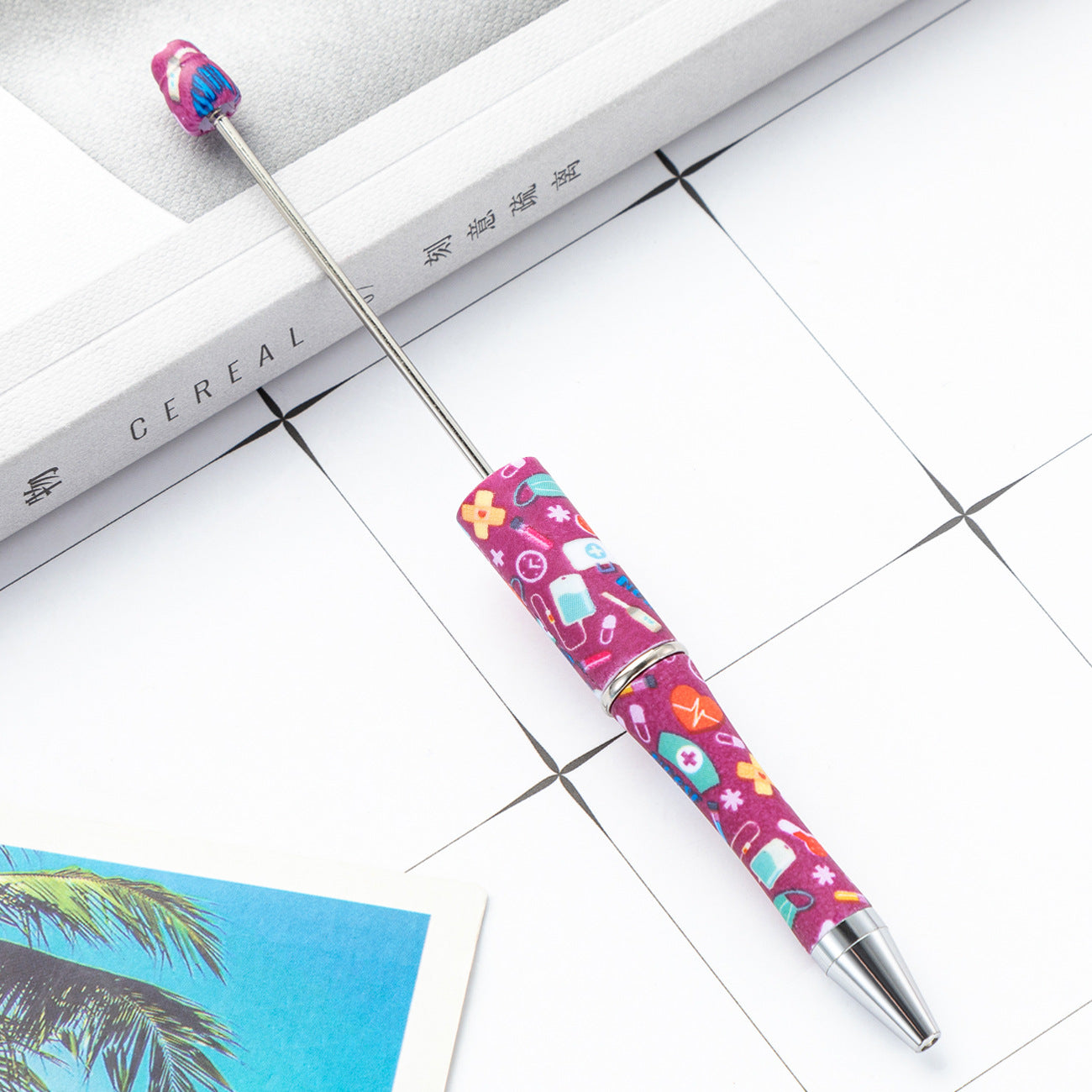 Creative DIY plastic bead pen new nurse section series beaded ballpoint pen spot wholesale printing bead pen