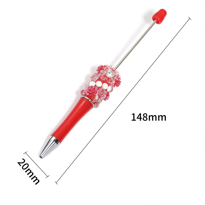 Cross-border rose bead pen wholesale creative DIY plastic beaded ballpoint pen hand sticker diamond bead pen