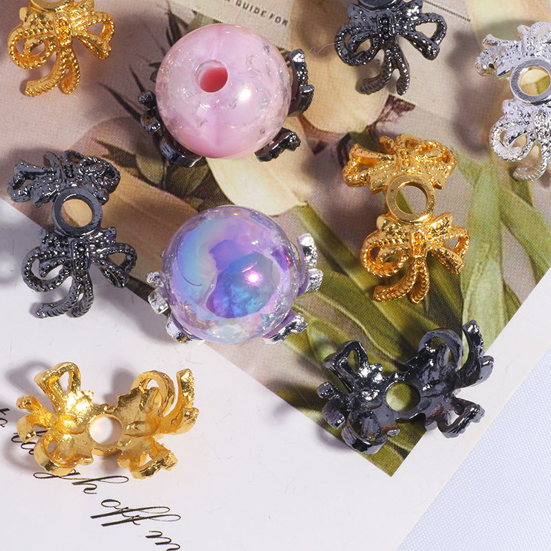 Large Micro-inlaid Zircon Flower Tray Hollow Double Bow DIY Bracelet Necklace Bead Spacer Crystal Beaded Jewelry Accessories