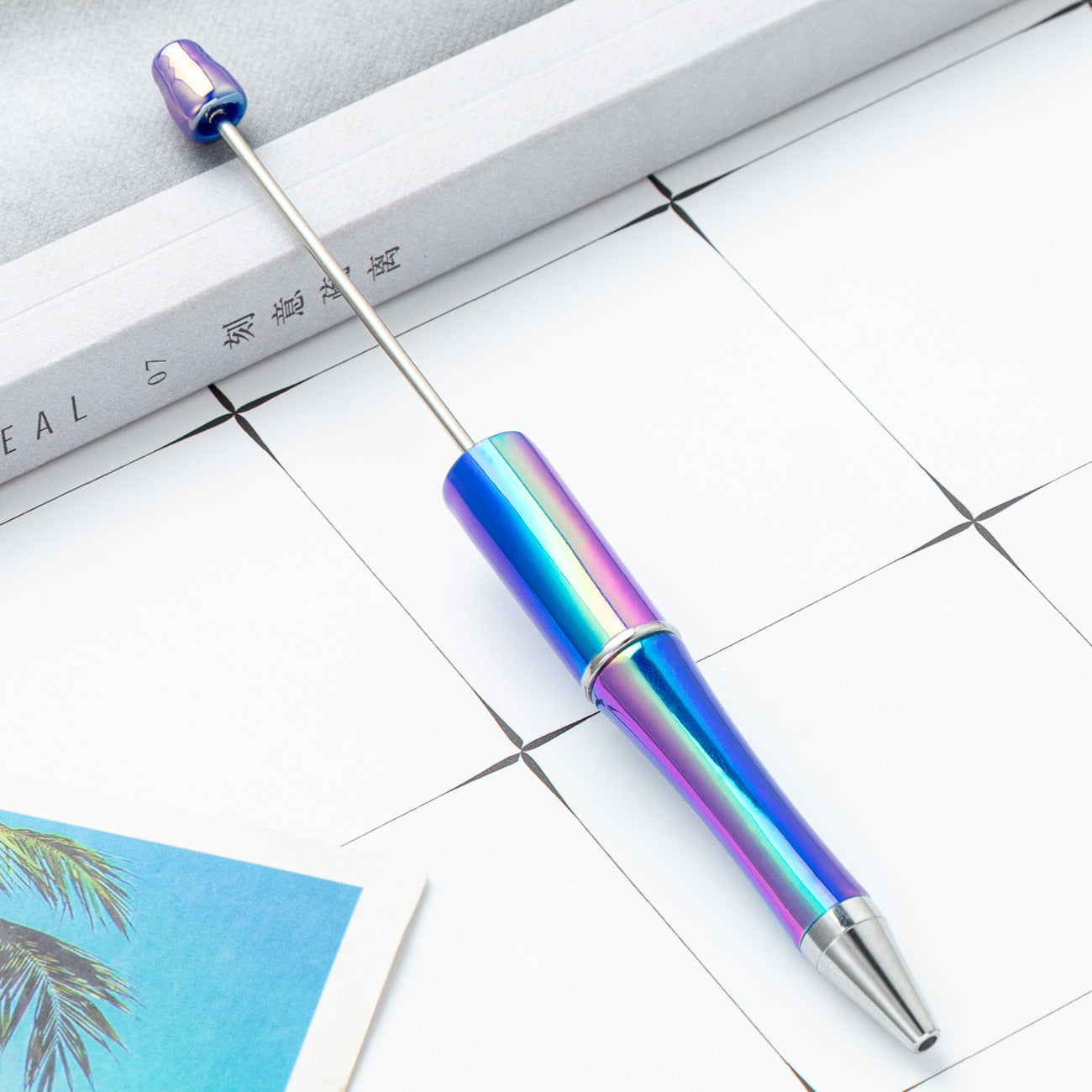 Cross-border plastic bead pen wholesale student creative handmade DIY ballpoint pen new UV gradual change bead pen wholesale