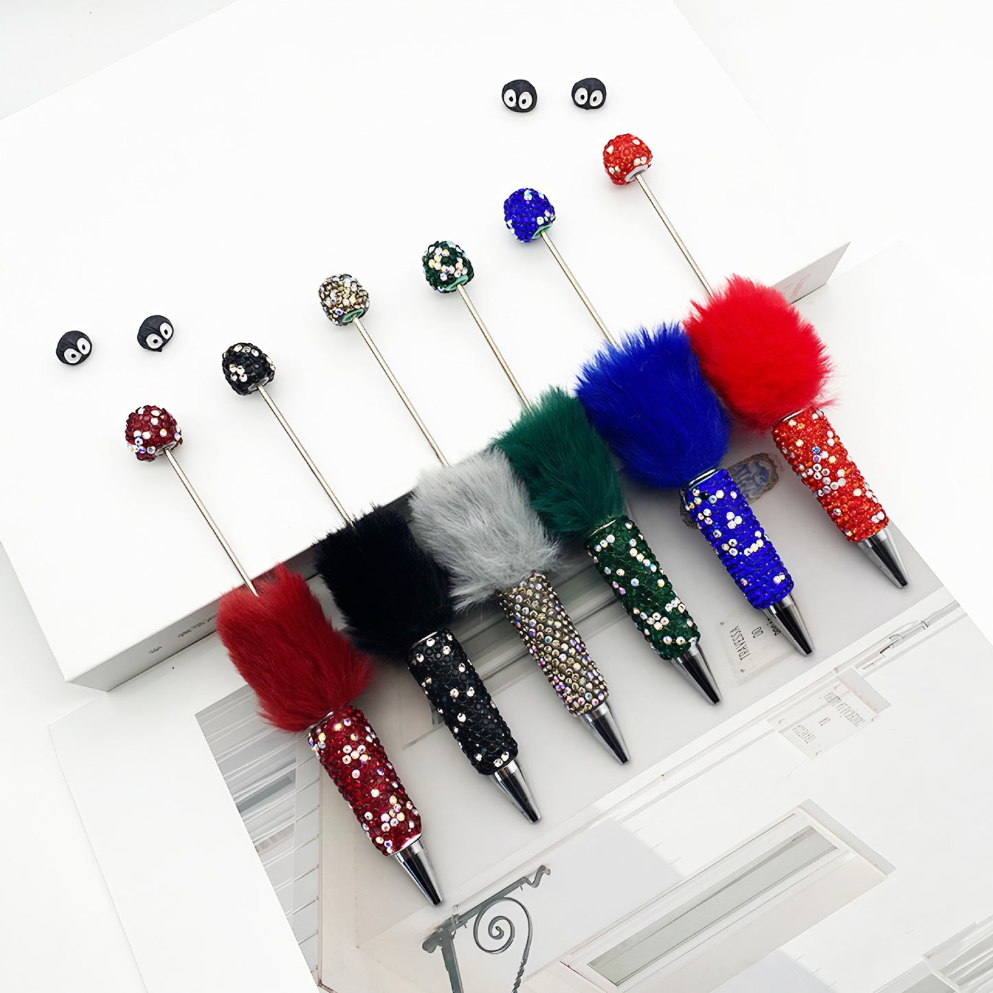 Hairball AB full drill bead pen, pen cap with drill pure hand sticker drill ballpoint pen beadedpen cute plush pen