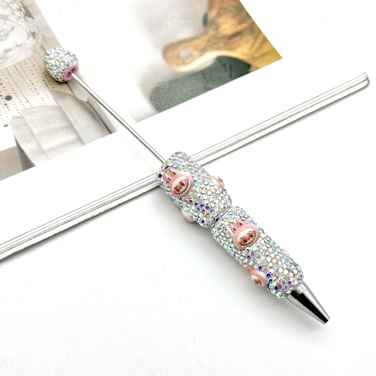 Cute labubu cloth full diamond bead pen DIY POP MART heavy industry cartoon pen creative ballpoint pen