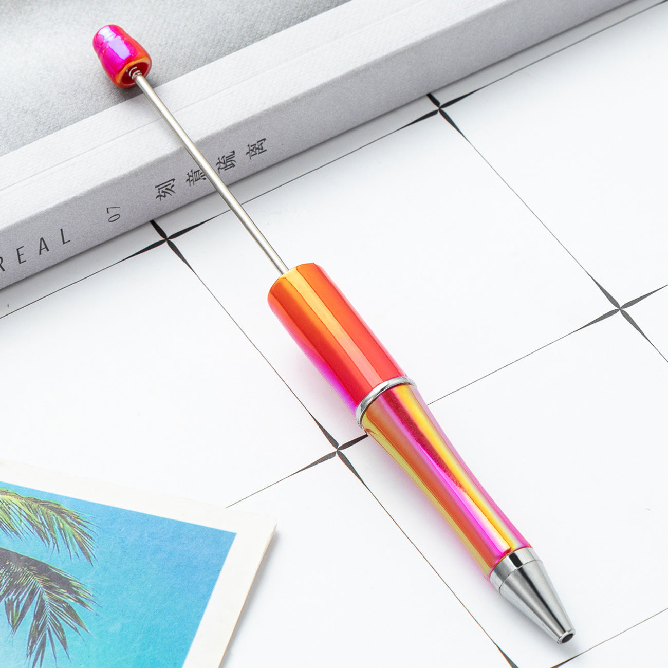 Cross-border plastic bead pen wholesale student creative handmade DIY ballpoint pen new UV gradual change bead pen wholesale