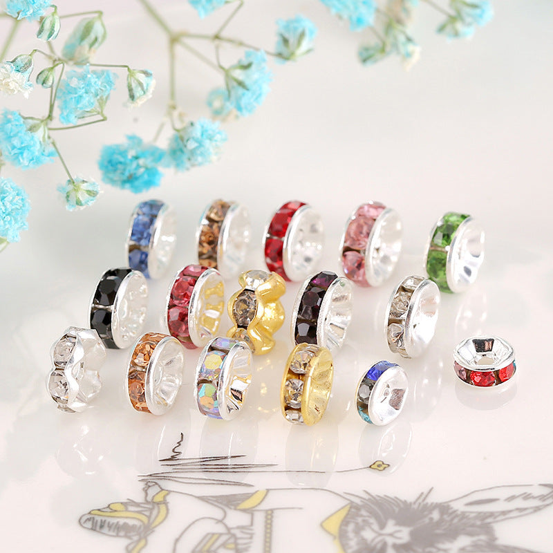 12Mm Hand-drilled Ring Spacer Beads, Colored Bracelet with Diamond Spacer Wheel Ring DIY Jewelry Accessories
