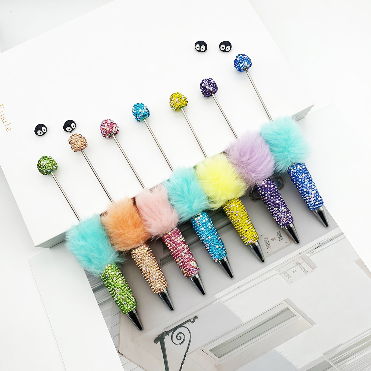 Hairball AB full drill bead pen, pen cap with drill pure hand sticker drill ballpoint pen beadedpen cute plush pen