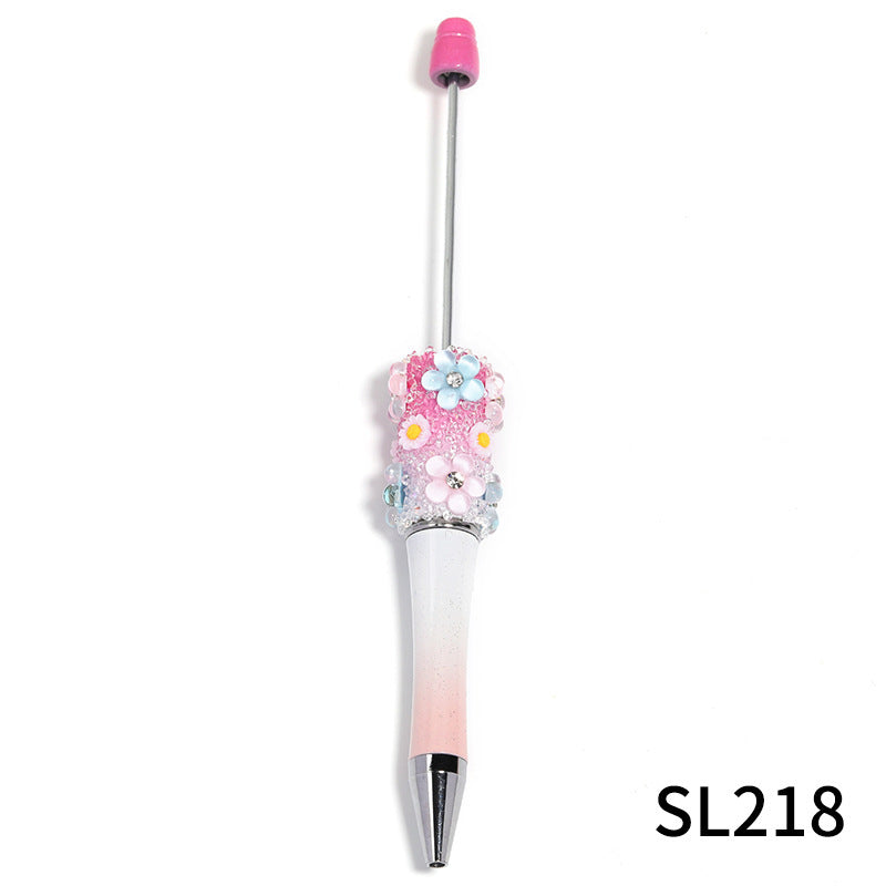 Heavy industry DIY three-dimensional flower gypsy coarse sugar pattern multi-color beaded rotating ballpoint pen