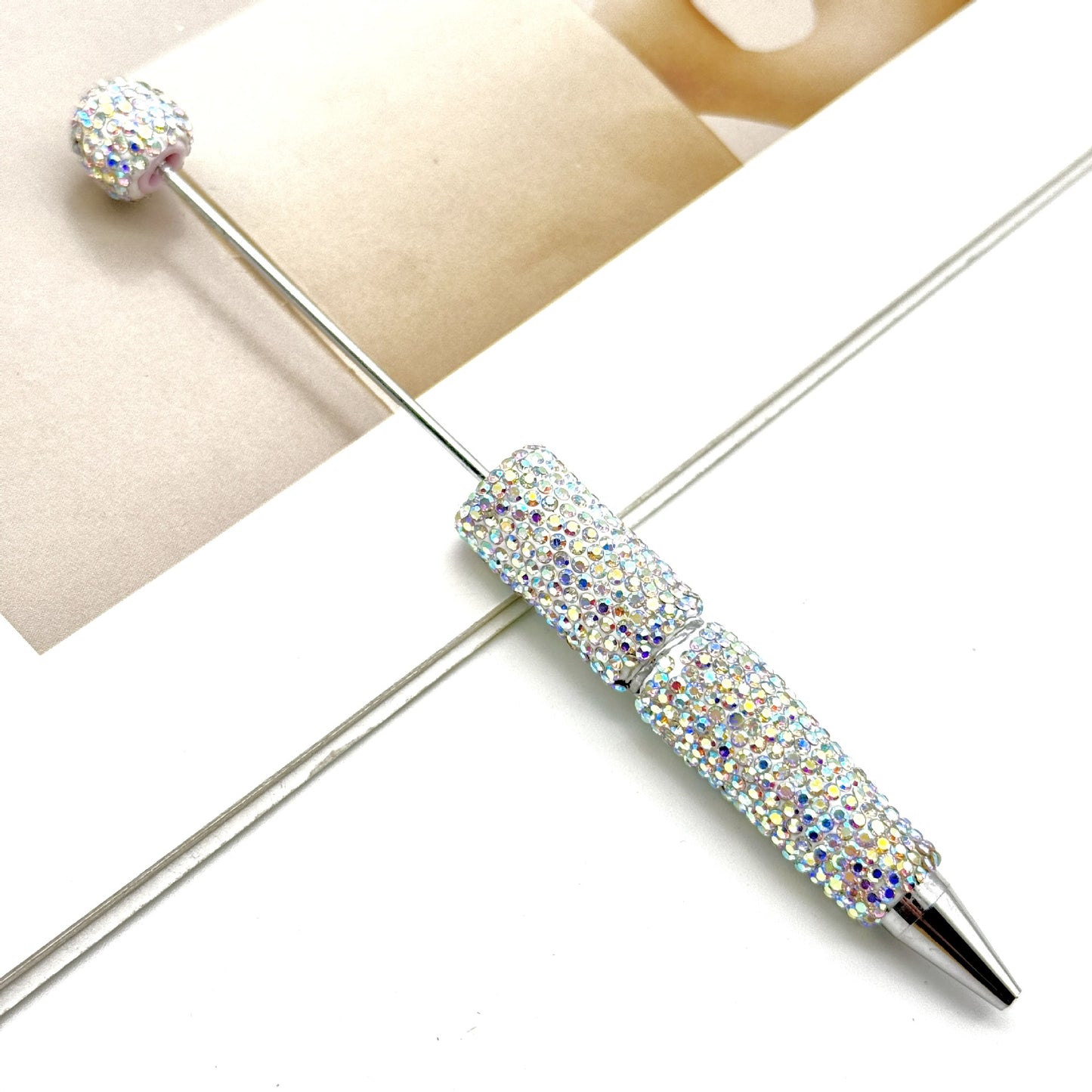 DIY electroplated colorful full diamond bead pen, colorful diamond beaded ballpoint pen, high value diamond-set bead pen in stock