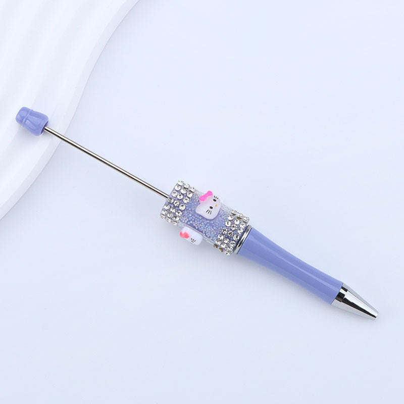 New KT cat litter sugar string bead pen DIY handmade cute fantasy cartoon cat cute jingle cat beaded ballpoint pen