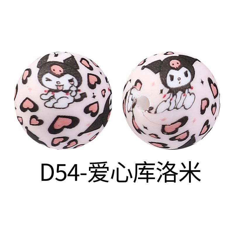15 Mm Hot-selling Round Water Transfer Silicone Beads Loose Beads Children's Jewelry Boys and Girls DIY Beaded Bracelet Printing Beads