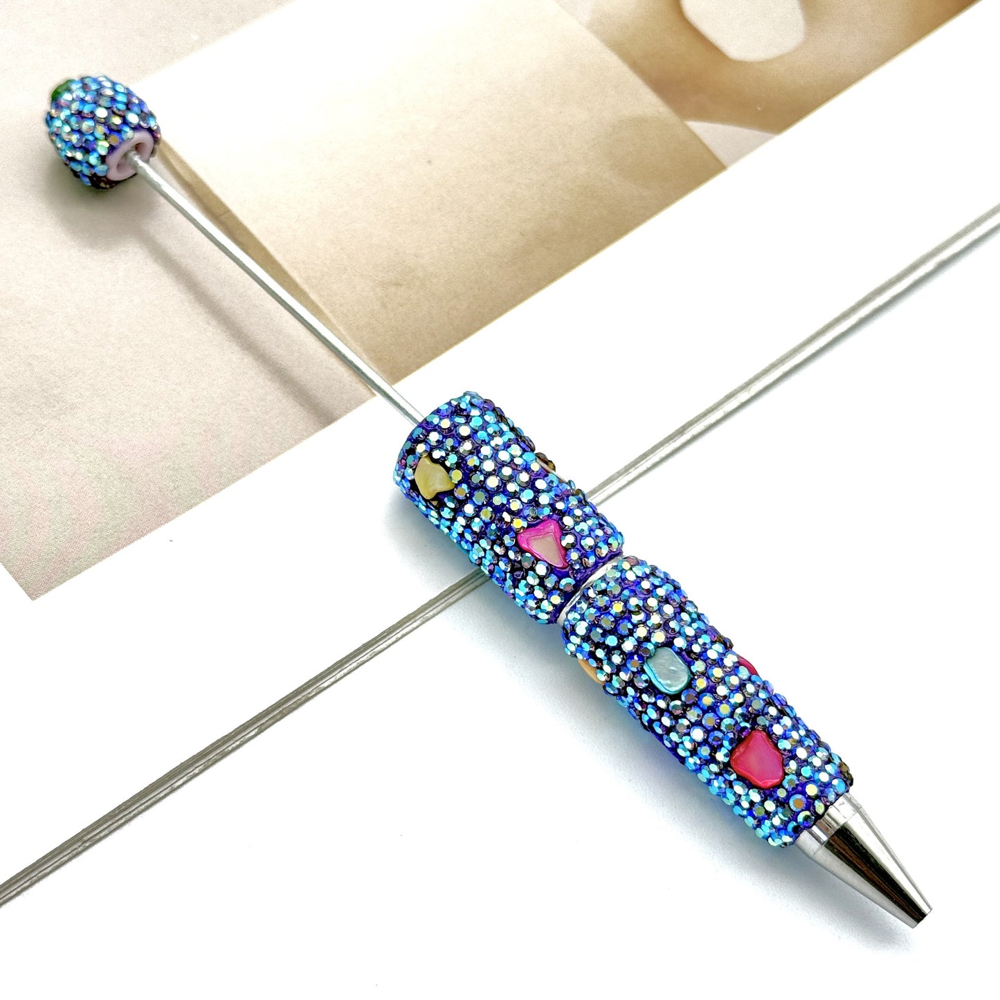 Cross-border electroplating colorful shell full diamond bead pen DIY handmade diamond ballpoint pen colorful shell stone pen