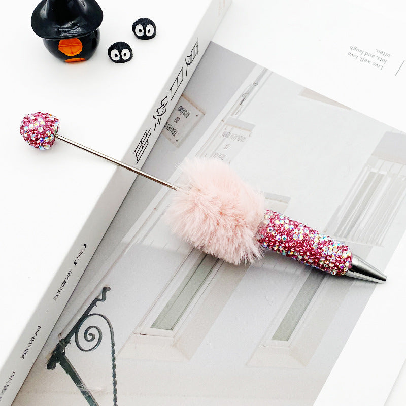 Hairball AB full drill bead pen, pen cap with drill pure hand sticker drill ballpoint pen beadedpen cute plush pen