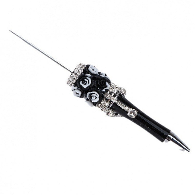 DIY flower pendant bead pen, handmade rose heavy industry ballpoint pen, puzzle bead cute grain gift spot wholesale