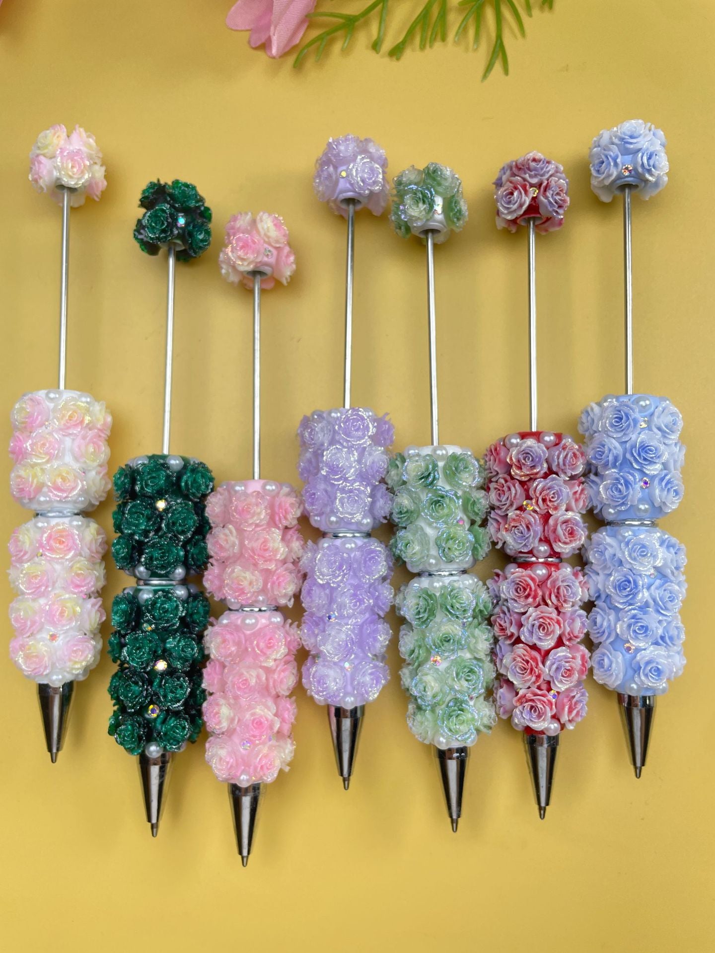 Rose pen new DIY full diamond full pearl bead pen hand sticker pearl bead ballpoint pen multi-color