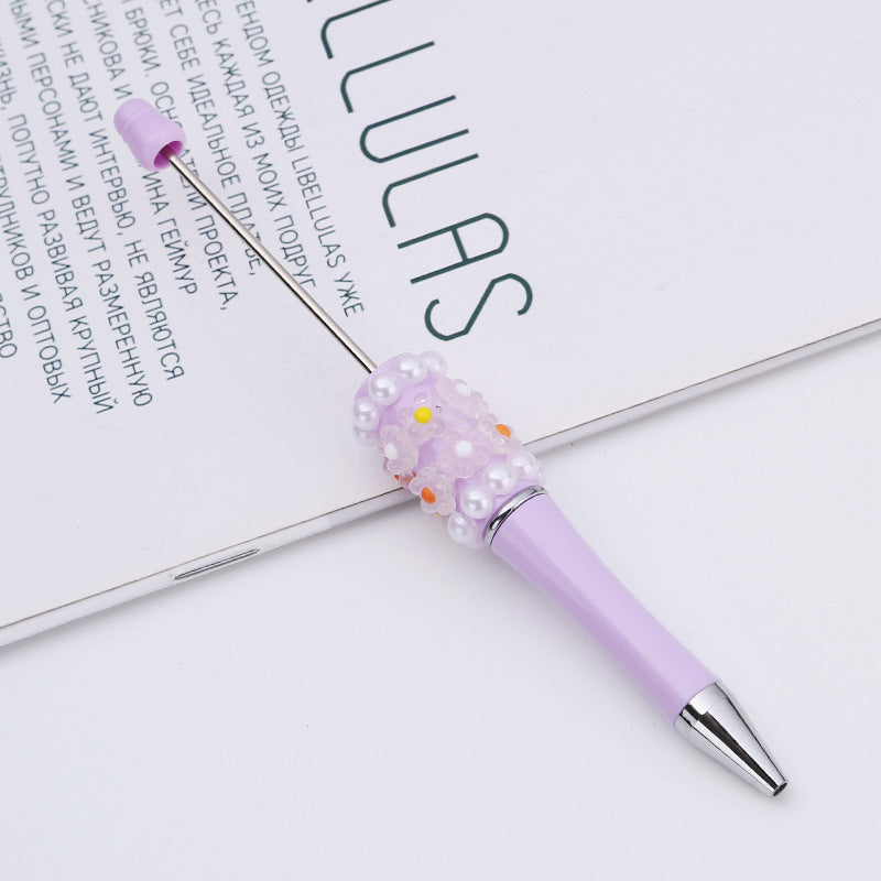 Cross-border DIY pearl flower bead pen handmade patch plastic ballpoint pen, cartoon flower bone pearl gift pen
